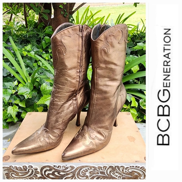 BCBGeneration Shoes - BCBGirls VNTG Western Inspired Bronze Leather Booties